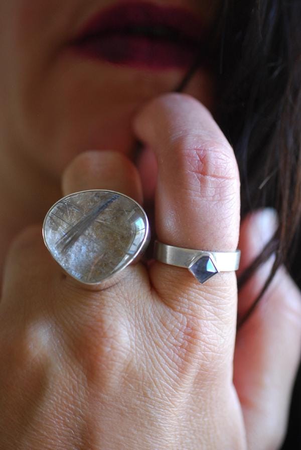 Halley's Comet Ring Silver Rutile Collector's Needle Quartz Ring