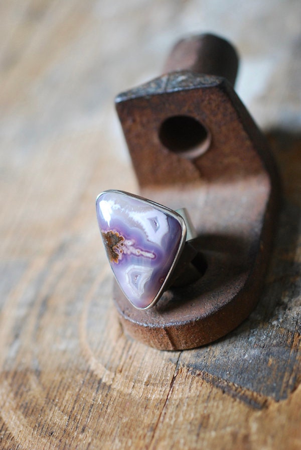 Lavender Storm Ring Rare Laguna Plume Agate