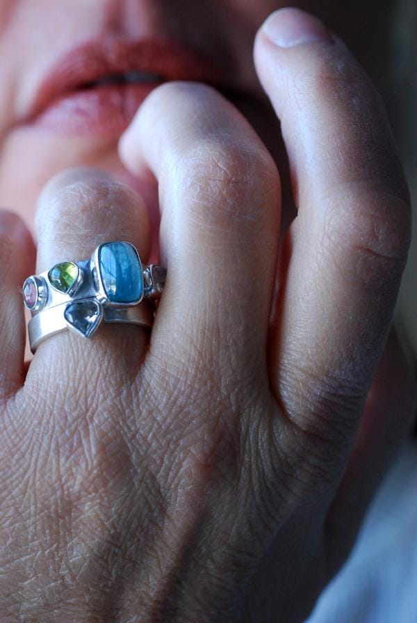 Vittoria Stacking Rings Tourmaline, Peridot, Moonstone, And Aquamarine