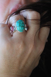 American Turquoise And Pink Tourmaline Cloister Ring