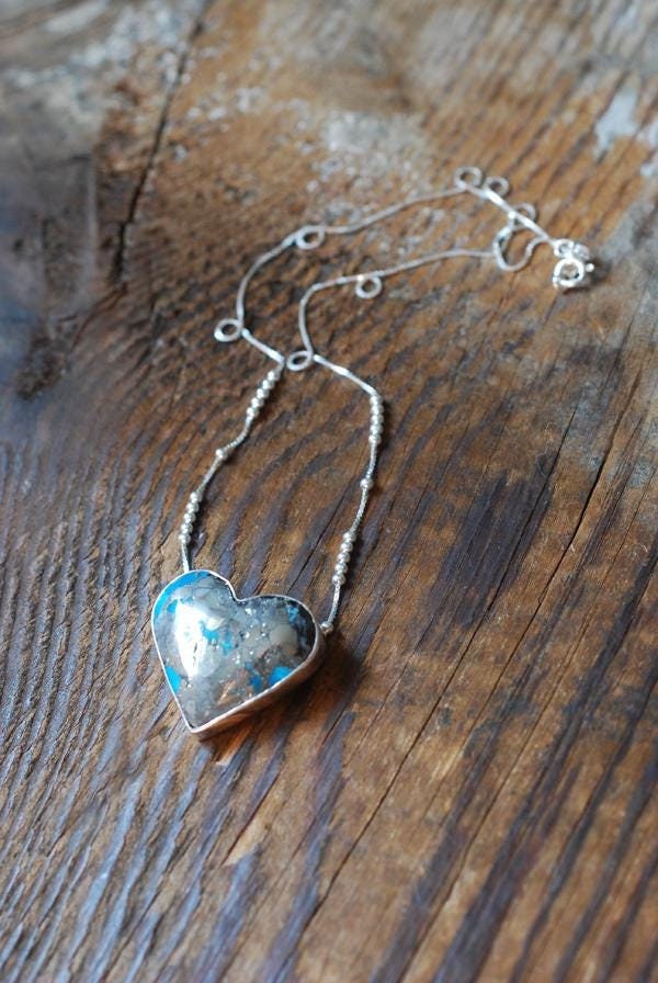 Heart Of Gold Pendant Morenci Turquoise With Pyrite