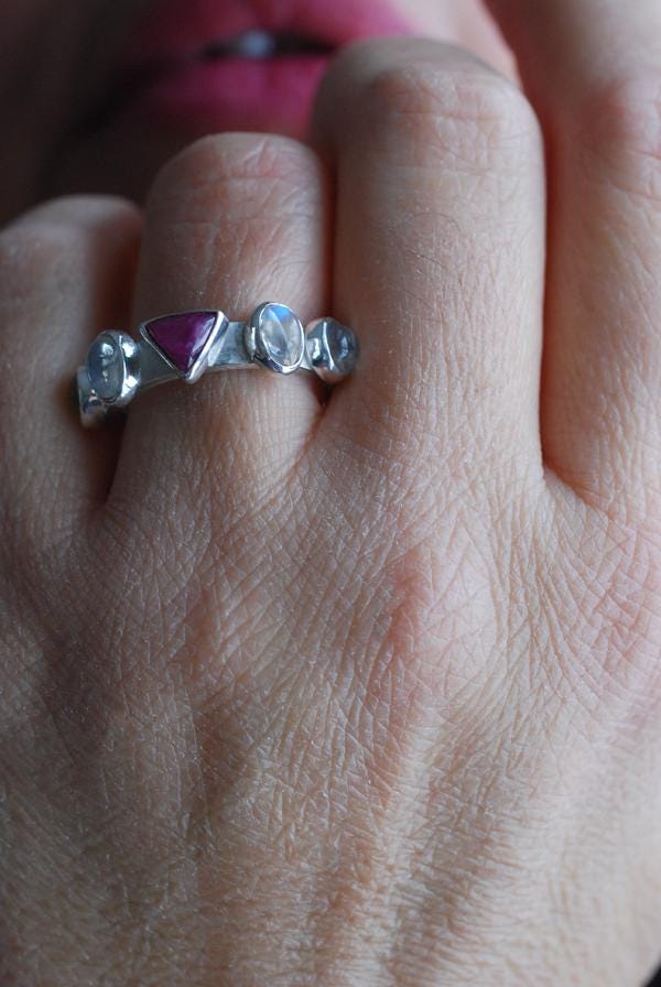 Vittoria Stacking Rings Ruby And Moonstone