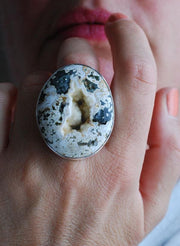 Spring Bounty Ring Drusy Crystal Pocket Ocean Jasper