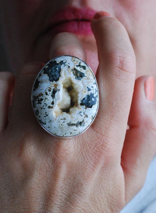 Spring Bounty Ring Drusy Crystal Pocket Ocean Jasper