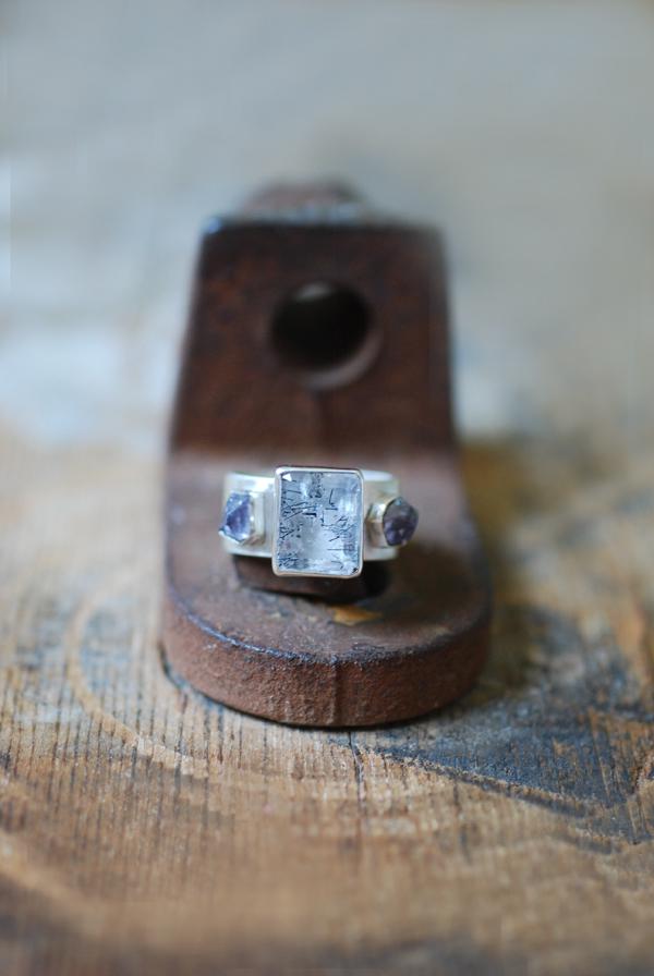 Black Rutile Needles And Spinel Cluster Ring