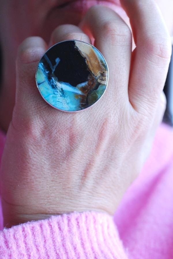 Silent Storm Ring Petrified Wood Blue Collawood