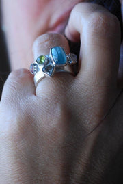 Vittoria Stacking Rings Tourmaline, Peridot, Moonstone, And Aquamarine