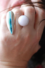 Pink Opal And Dendritic Opal Wood Cuff Ring