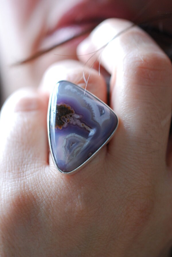 Lavender Storm Ring Rare Laguna Plume Agate