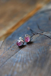 Bi-Color Pink Tourmaline Sterling Gem Studs