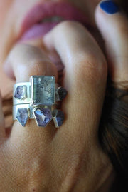 Black Rutile Needles And Spinel Cluster Ring