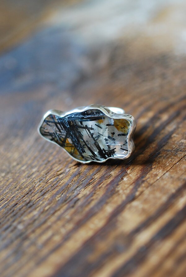 Magic Cloud Mineral Ring Black Rutile Tourmalinated Quartz