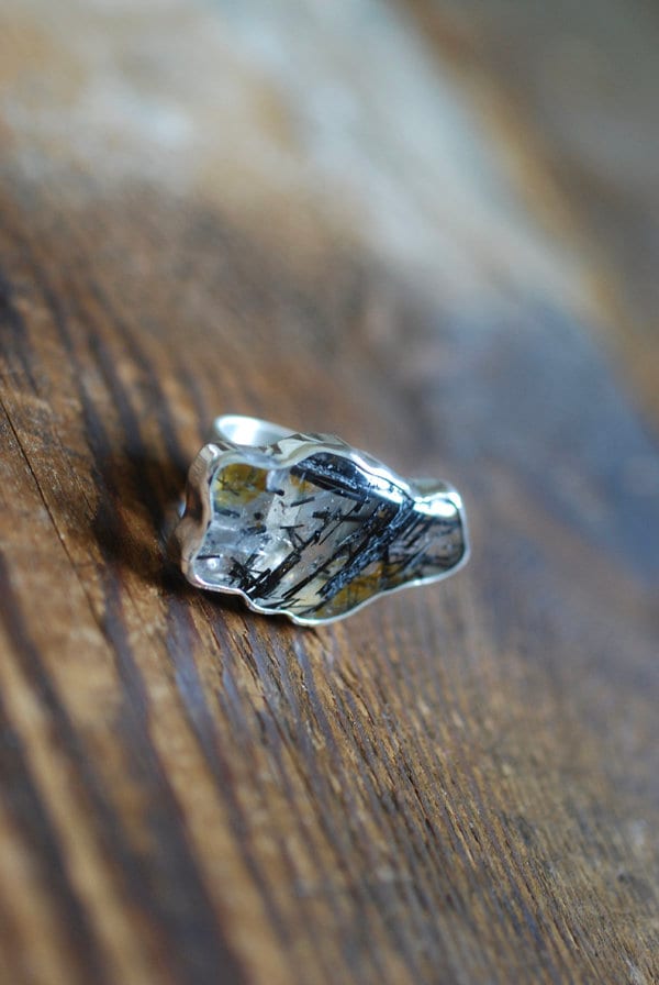 Magic Cloud Mineral Ring Black Rutile Tourmalinated Quartz