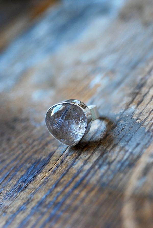 Halley's Comet Ring Silver Rutile Collector's Needle Quartz Ring
