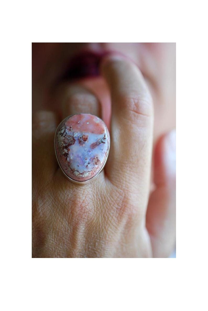 Purple Peach Fire Opal Statement Ring Raw Rainbow Opal