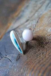 Pink Opal And Dendritic Opal Wood Cuff Ring
