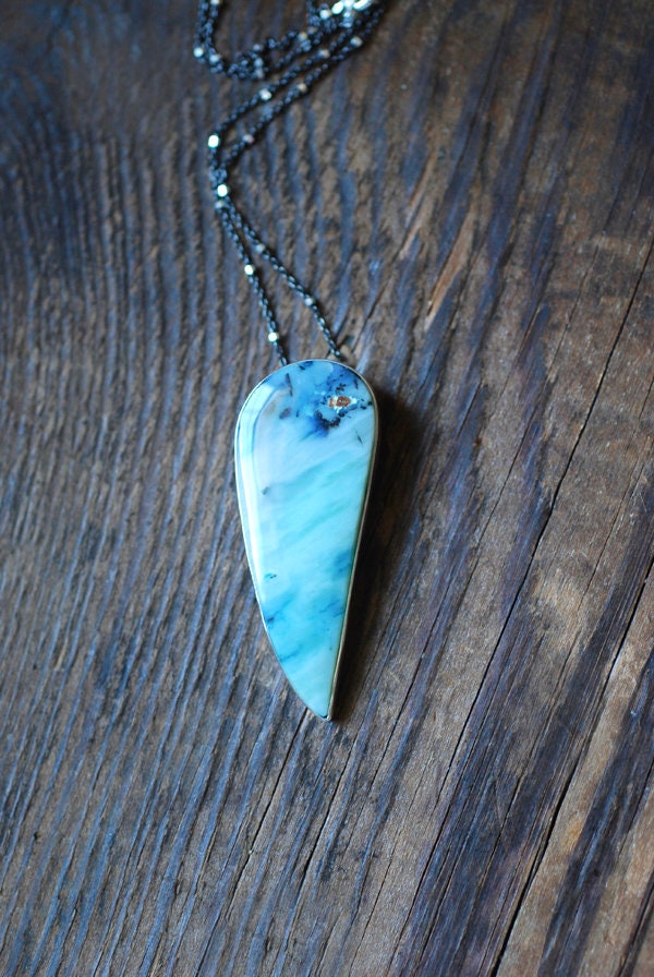 Blue Opal Wood Drop Pendant