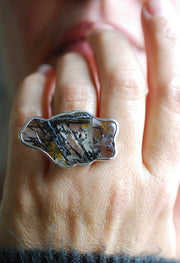 Magic Cloud Mineral Ring Black Rutile Tourmalinated Quartz