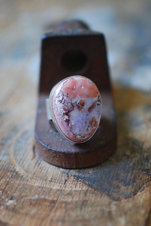 Purple Peach Fire Opal Statement Ring Raw Rainbow Opal