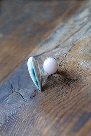 Pink Opal And Dendritic Opal Wood Cuff Ring