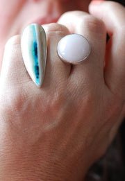 Pink Opal And Dendritic Opal Wood Cuff Ring