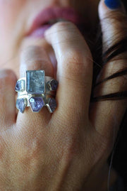 Black Rutile Needles And Spinel Cluster Ring