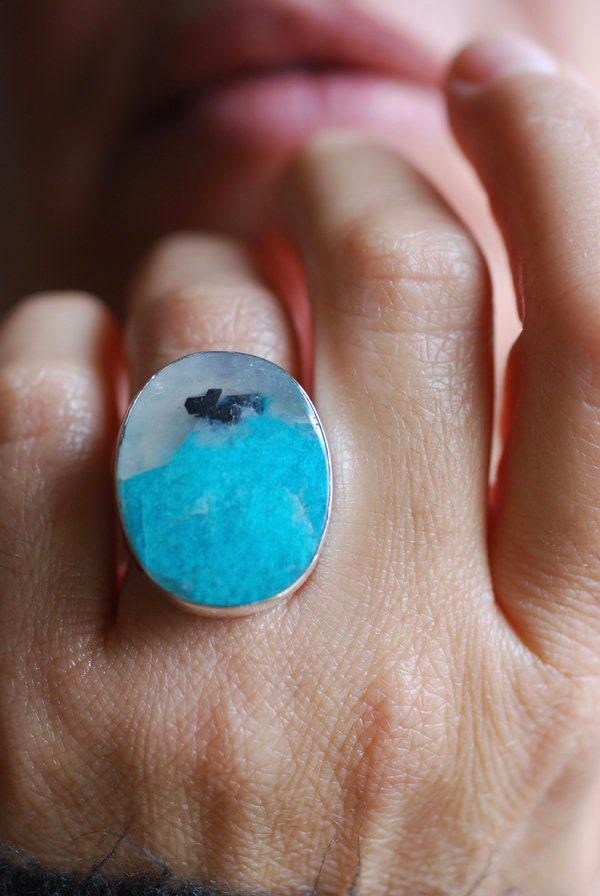 Rain Dance Mineral Ring Amazonite Quartz And Hematite