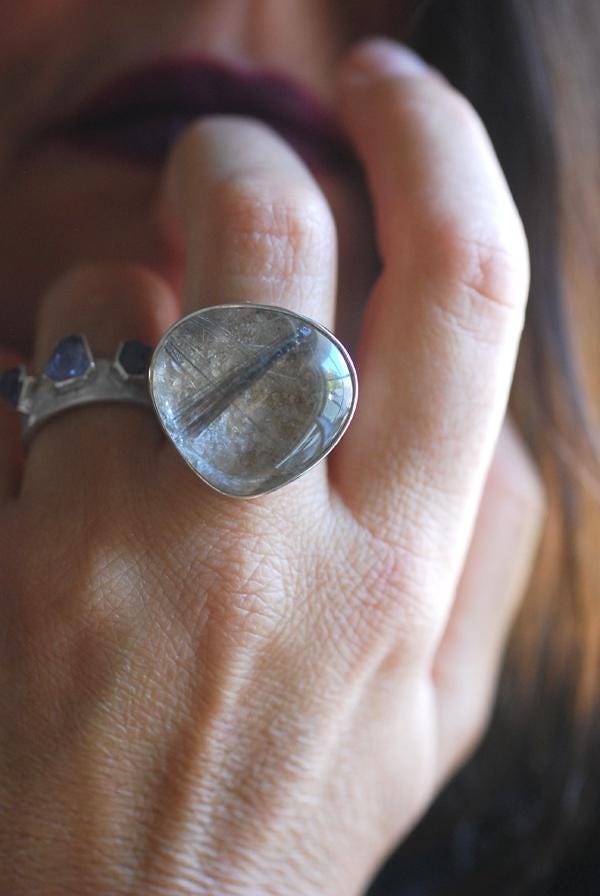 Halley's Comet Ring Silver Rutile Collector's Needle Quartz Ring