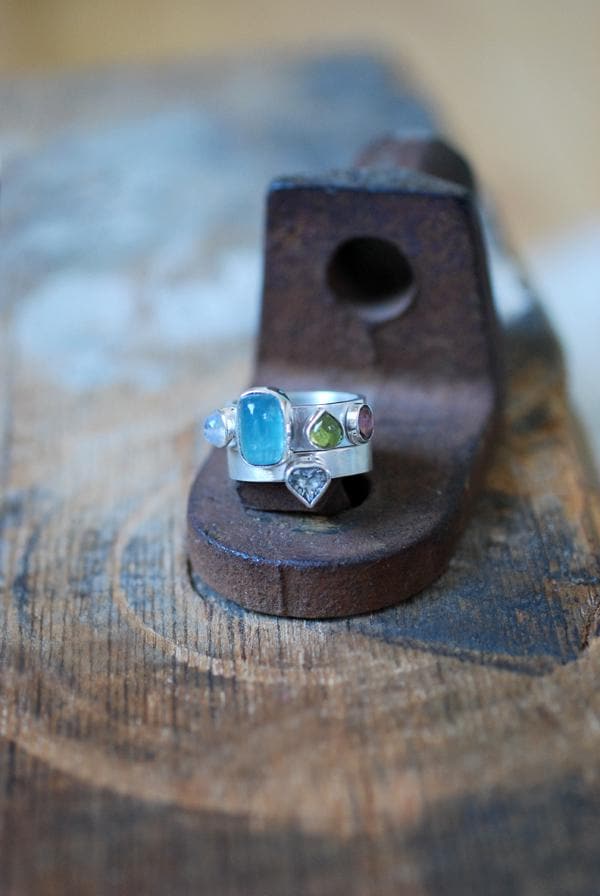 Vittoria Stacking Rings Tourmaline, Peridot, Moonstone, And Aquamarine