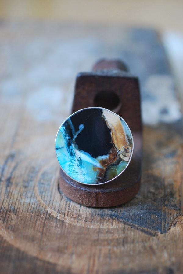 Silent Storm Ring Petrified Wood Blue Collawood