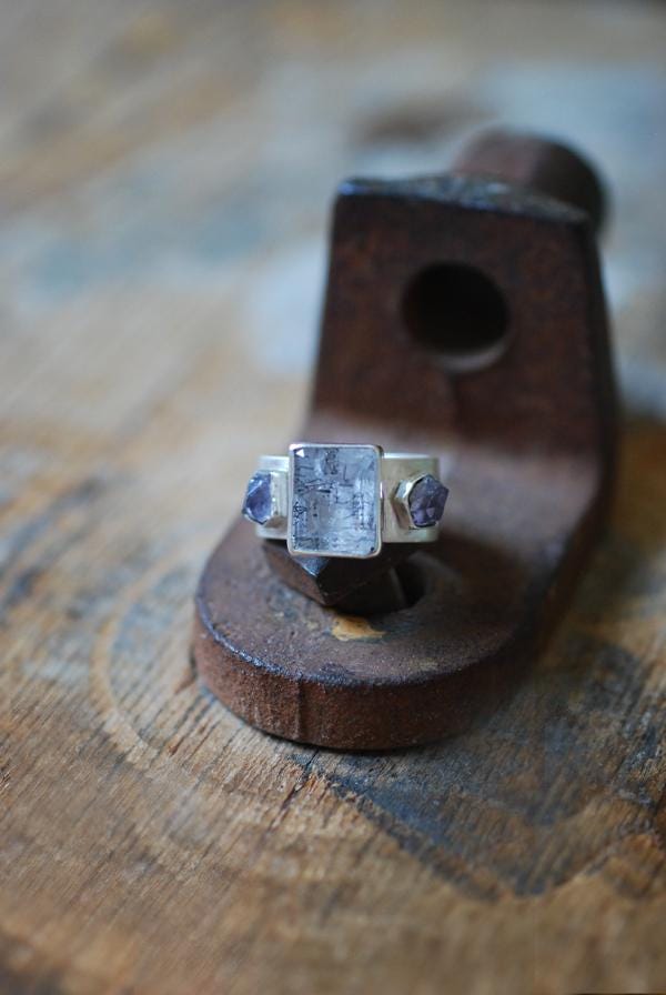 Black Rutile Needles And Spinel Cluster Ring