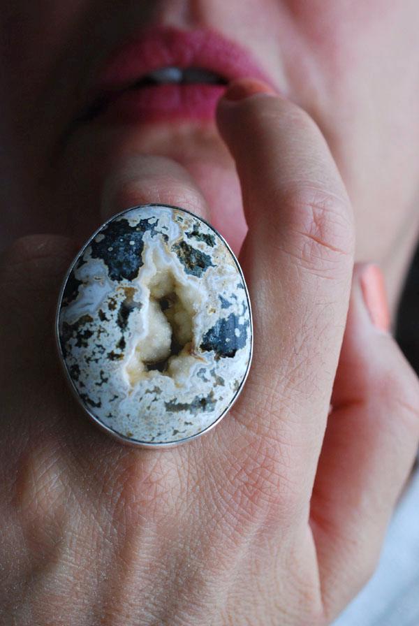 Spring Bounty Ring Drusy Crystal Pocket Ocean Jasper
