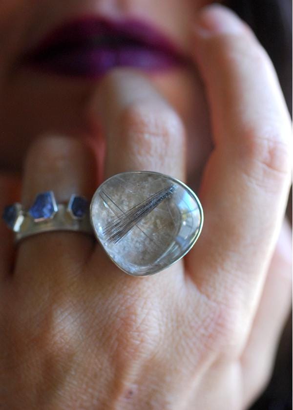 Halley's Comet Ring Silver Rutile Collector's Needle Quartz Ring