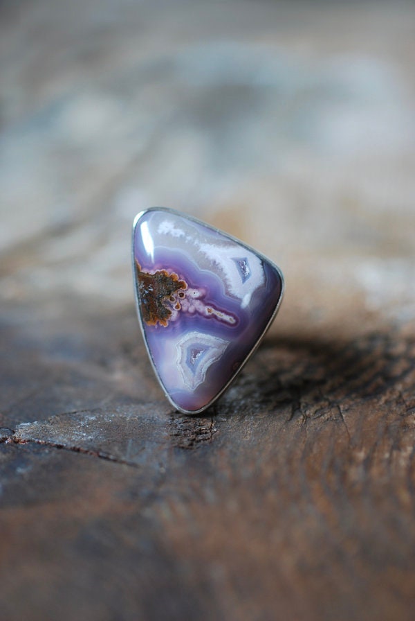 Lavender Storm Ring Rare Laguna Plume Agate