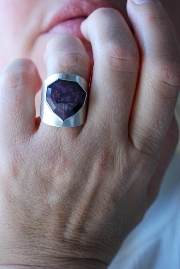 Raw Ruby Sapphire Signet Ring