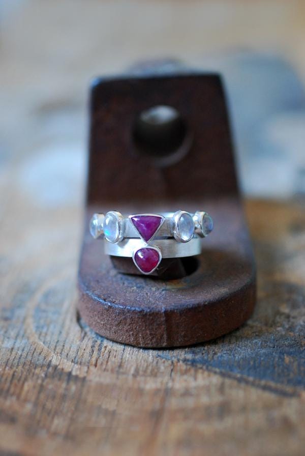 Vittoria Stacking Rings Ruby And Moonstone