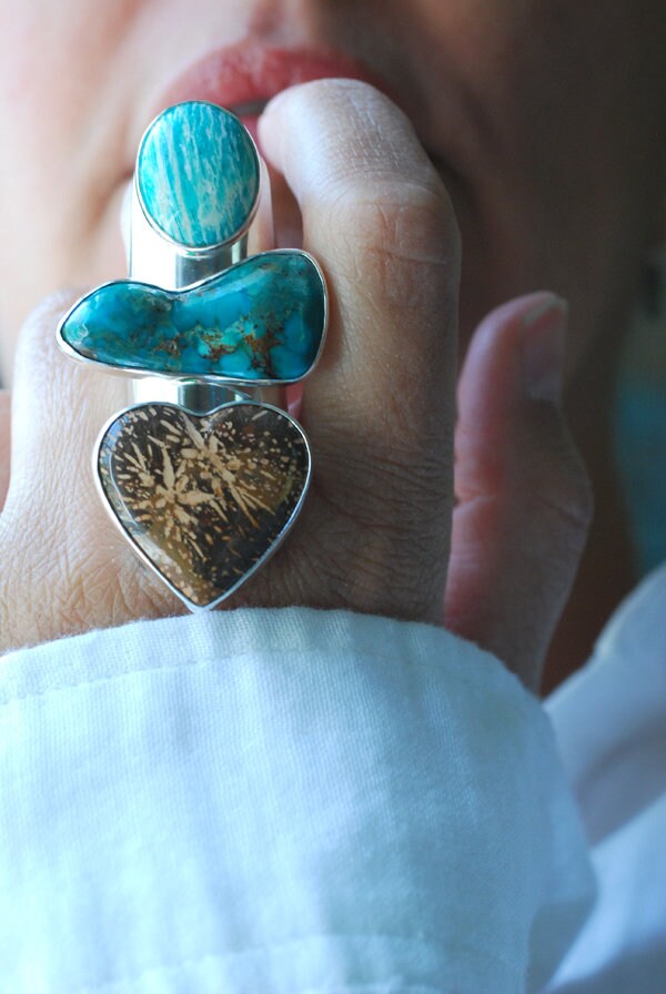 Earth's Bounty Ring Turquoise And Flower Jasper