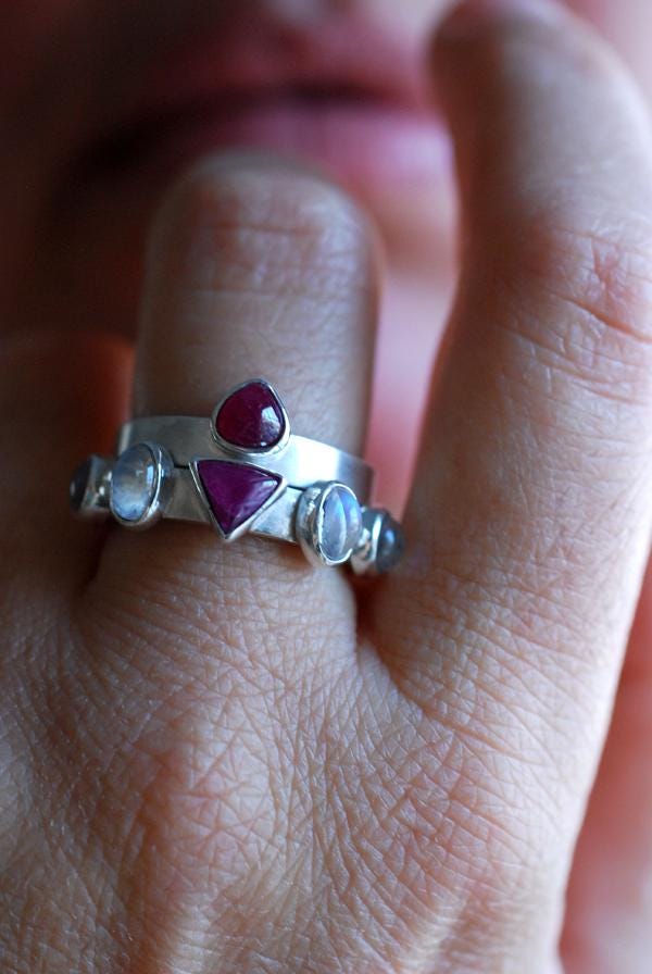 Vittoria Stacking Rings Ruby And Moonstone