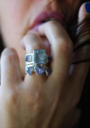 Black Rutile Needles And Spinel Cluster Ring