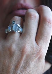 Vittoria Stacking Rings Grey Moonstone, Opal, And Aquamarine
