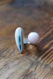 Pink Opal And Dendritic Opal Wood Cuff Ring
