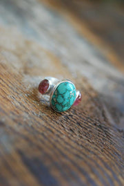 American Turquoise And Pink Tourmaline Cloister Ring