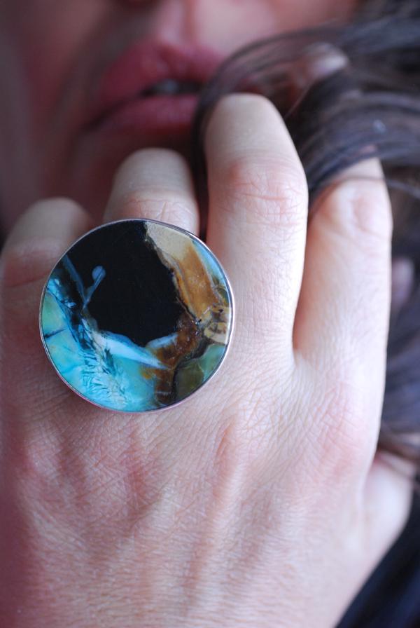 Silent Storm Ring Petrified Wood Blue Collawood