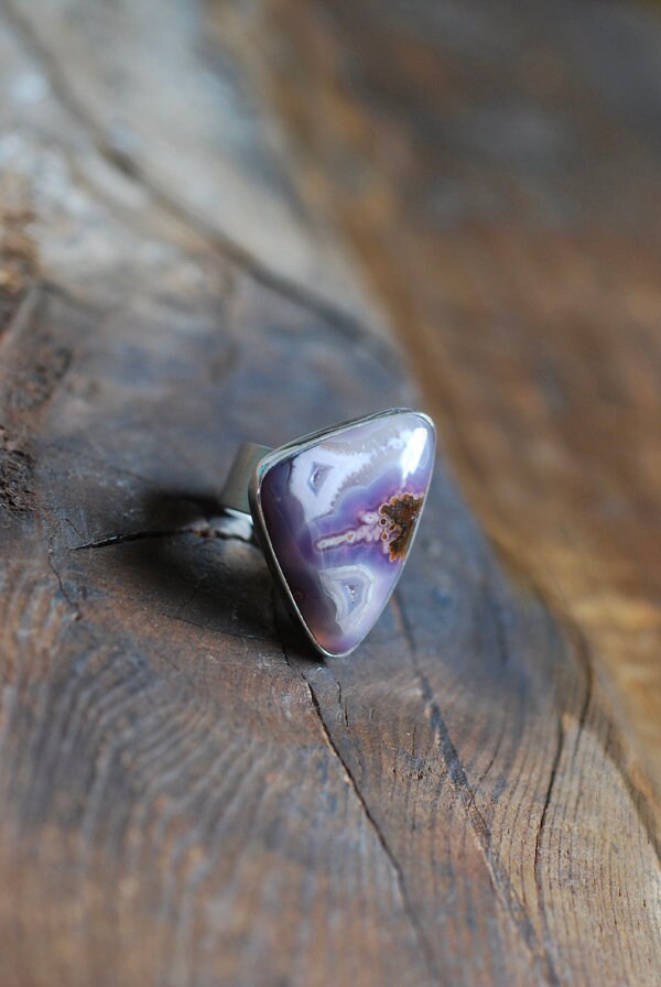 Lavender Storm Ring Rare Laguna Plume Agate