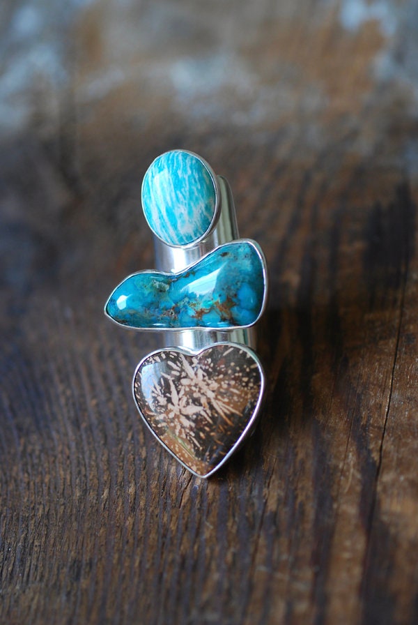 Earth's Bounty Ring Turquoise And Flower Jasper