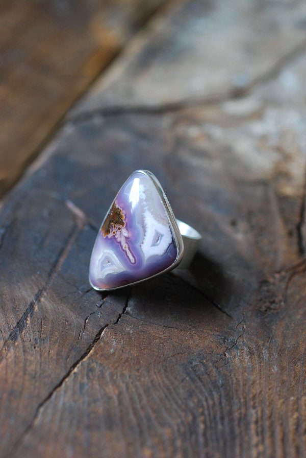 Lavender Storm Ring Rare Laguna Plume Agate