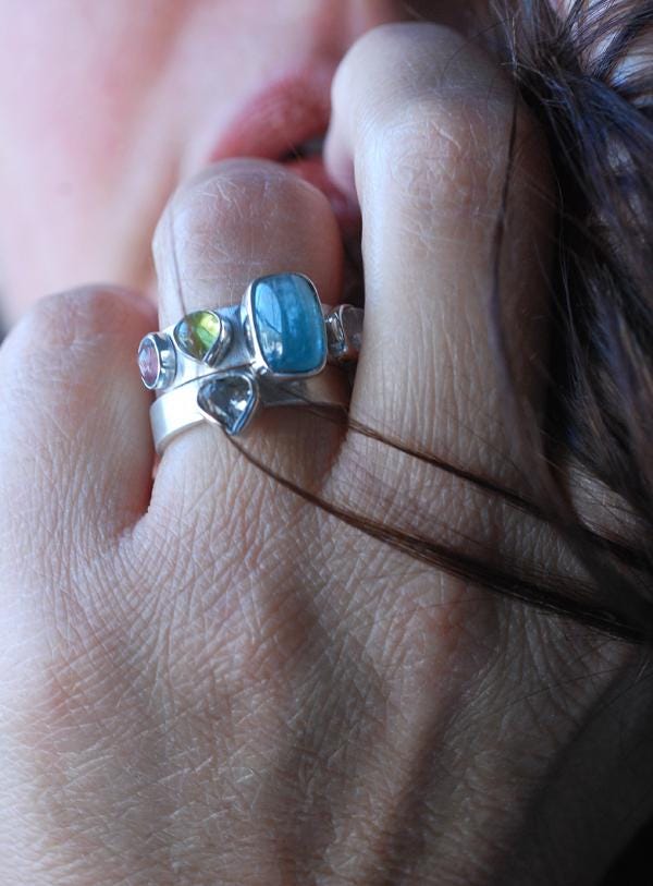 Vittoria Stacking Rings Tourmaline, Peridot, Moonstone, And Aquamarine