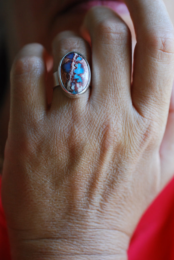 Rare Raw Blue Fire Opal Gem Ring