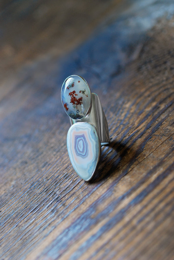 Summer Flowers Ring Moss Agate And Pink Laguna