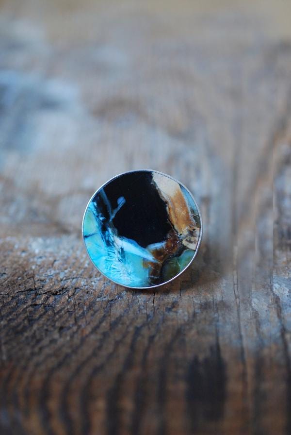Silent Storm Ring Petrified Wood Blue Collawood
